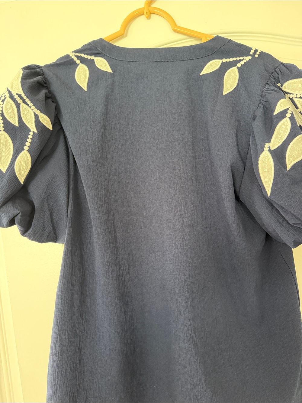 Navy Embroidered Puff Sleeve Top - Picture 4 of 4